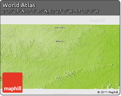 Physical 3D Map of the Area around 2° 48' 4" N, 61° 58' 30" W