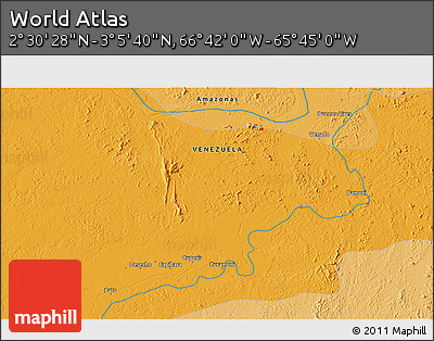 Political 3D Map of the Area around 2° 48' 4" N, 66° 13' 29" W