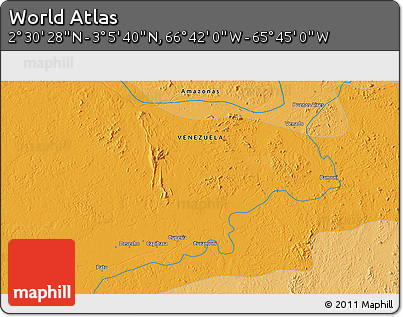 Political 3D Map of the Area around 2° 48' 4" N, 66° 13' 29" W