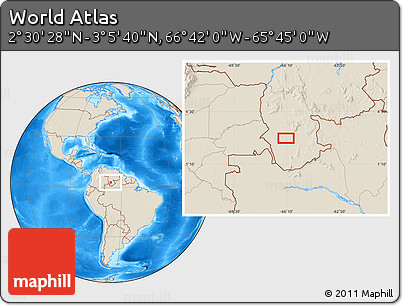 Shaded Relief Location Map of the Area around 2° 48' 4" N, 66° 13' 29" W