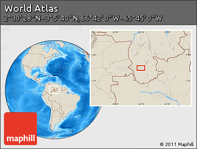 Shaded Relief Location Map of the Area around 2° 48' 4" N, 66° 13' 29" W