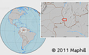 Gray Location Map of the area around 2° 48' 4" N, 67° 4' 29" W, hill shading