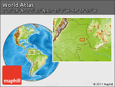 Physical Location Map of the Area around 2° 48' 4" N, 68° 46' 30" W