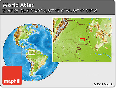 Physical Location Map of the Area around 2° 48' 4" N, 68° 46' 30" W