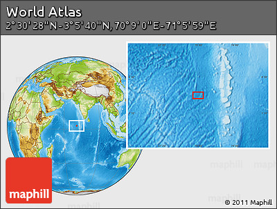 Physical Location Map of the Area around 2° 48' 4" N, 70° 37' 30" E