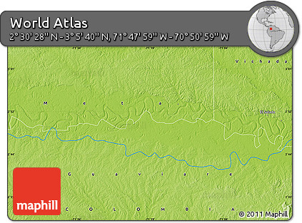 Physical Map of the Area around 2° 48' 4" N, 71° 19' 29" W