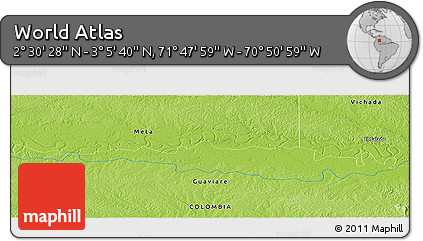 Physical Panoramic Map of the Area around 2° 48' 4" N, 71° 19' 29" W