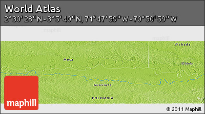 Physical Panoramic Map of the Area around 2° 48' 4" N, 71° 19' 29" W