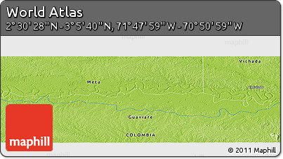 Physical Panoramic Map of the Area around 2° 48' 4" N, 71° 19' 29" W