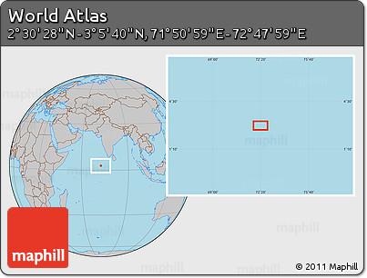 Gray Location Map of the Area around 2° 48' 4" N, 72° 19' 29" E