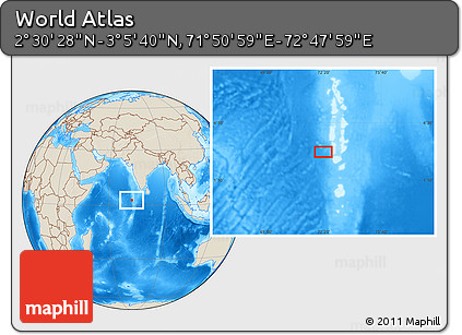 Shaded Relief Location Map of the Area around 2° 48' 4" N, 72° 19' 29" E