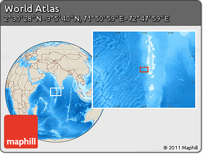 Shaded Relief Location Map of the Area around 2° 48' 4" N, 72° 19' 29" E
