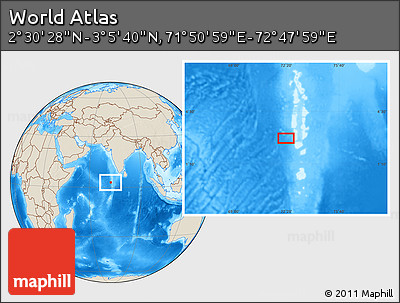 Shaded Relief Location Map of the Area around 2° 48' 4" N, 72° 19' 29" E