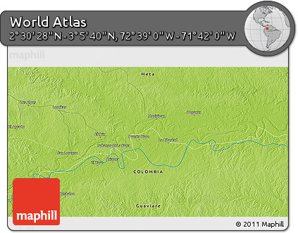 Physical 3D Map of the Area around 2° 48' 4" N, 72° 10' 30" W