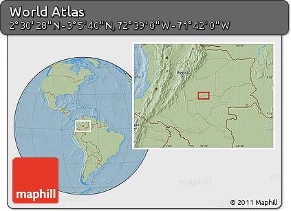 Savanna Style Location Map of the Area around 2° 48' 4" N, 72° 10' 30" W, hill shading
