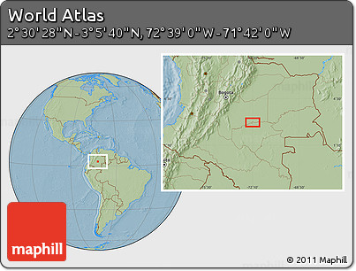 Savanna Style Location Map of the Area around 2° 48' 4" N, 72° 10' 30" W, hill shading