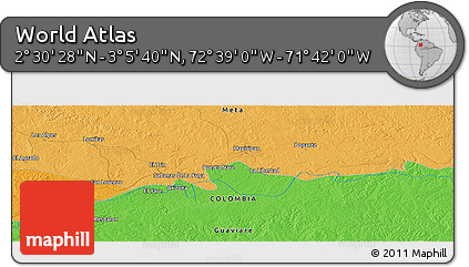 Political Panoramic Map of the Area around 2° 48' 4" N, 72° 10' 30" W