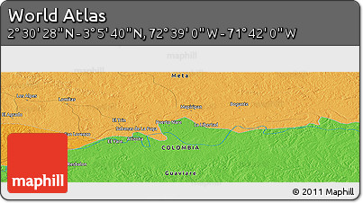Political Panoramic Map of the Area around 2° 48' 4" N, 72° 10' 30" W