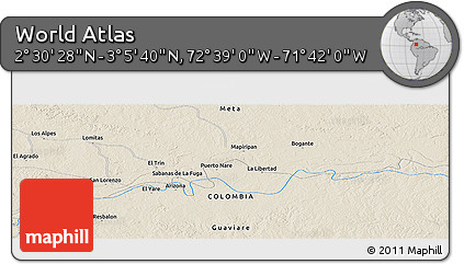 Shaded Relief Panoramic Map of the Area around 2° 48' 4" N, 72° 10' 30" W