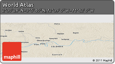 Shaded Relief Panoramic Map of the Area around 2° 48' 4" N, 72° 10' 30" W