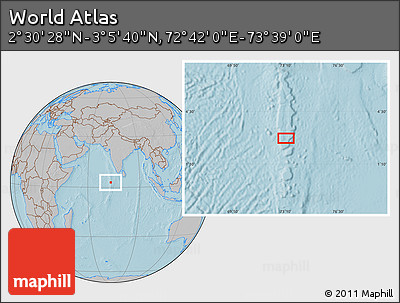 Gray Location Map of the Area around 2° 48' 4" N, 73° 10' 30" E, hill shading