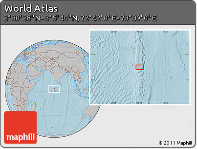 Gray Location Map of the Area around 2° 48' 4" N, 73° 10' 30" E, hill shading