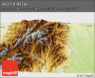 Physical 3D Map of the Area around 2° 48' 4" N, 74° 43' 29" W