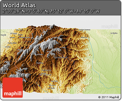 Physical 3D Map of the Area around 2° 48' 4" N, 74° 43' 29" W