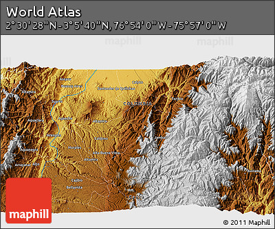 Physical 3D Map of the Area around 2° 48' 4" N, 76° 25' 30" W