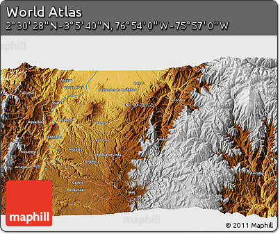 Physical 3D Map of the Area around 2° 48' 4" N, 76° 25' 30" W