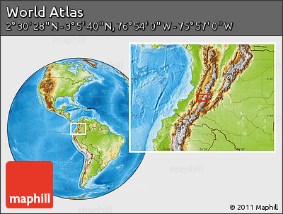 Physical Location Map of the Area around 2° 48' 4" N, 76° 25' 30" W