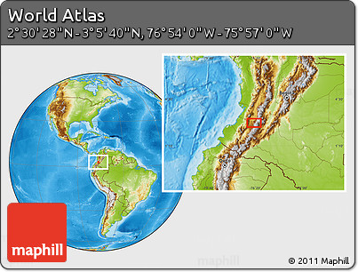 Physical Location Map of the Area around 2° 48' 4" N, 76° 25' 30" W