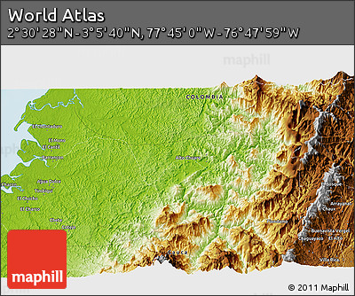 Physical 3D Map of the Area around 2° 48' 4" N, 77° 16' 30" W