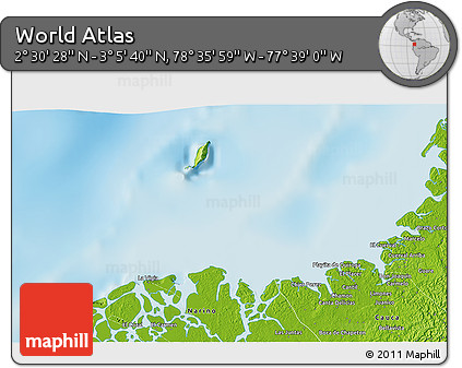 Physical 3D Map of the Area around 2° 48' 4" N, 78° 7' 30" W