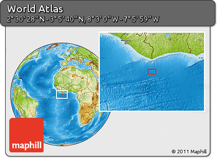 Physical Location Map of the Area around 2° 48' 4" N, 7° 34' 30" W