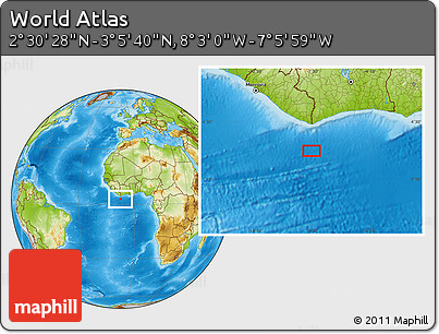 Physical Location Map of the Area around 2° 48' 4" N, 7° 34' 30" W