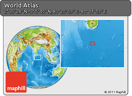 Physical Location Map of the Area around 2° 48' 4" N, 80° 49' 29" E