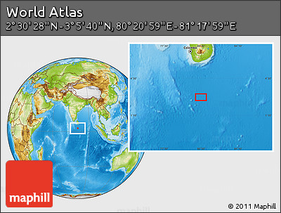 Physical Location Map of the Area around 2° 48' 4" N, 80° 49' 29" E