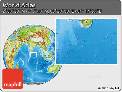 Physical Location Map of the Area around 2° 48' 4" N, 80° 49' 29" E
