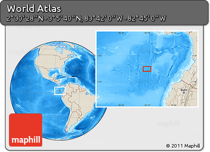 Shaded Relief Location Map of the Area around 2° 48' 4" N, 83° 13' 29" W