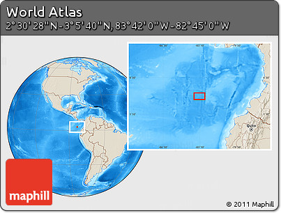 Shaded Relief Location Map of the Area around 2° 48' 4" N, 83° 13' 29" W