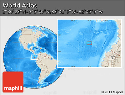 Shaded Relief Location Map of the Area around 2° 48' 4" N, 83° 13' 29" W