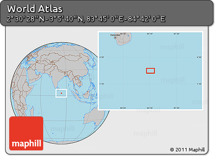 Gray Location Map of the Area around 2° 48' 4" N, 84° 13' 29" E