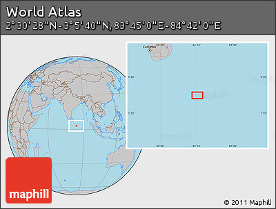 Gray Location Map of the Area around 2° 48' 4" N, 84° 13' 29" E