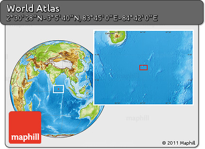 Physical Location Map of the Area around 2° 48' 4" N, 84° 13' 29" E