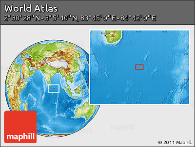 Physical Location Map of the Area around 2° 48' 4" N, 84° 13' 29" E