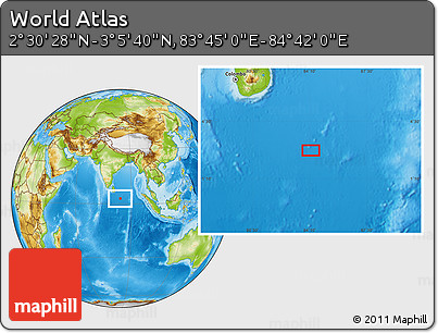 Physical Location Map of the Area around 2° 48' 4" N, 84° 13' 29" E