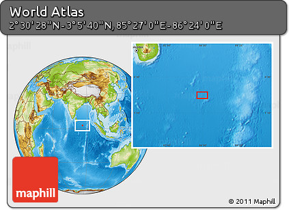 Physical Location Map of the Area around 2° 48' 4" N, 85° 55' 30" E