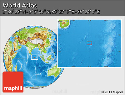 Physical Location Map of the Area around 2° 48' 4" N, 85° 55' 30" E