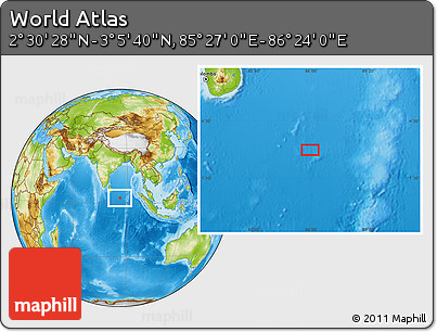 Physical Location Map of the Area around 2° 48' 4" N, 85° 55' 30" E